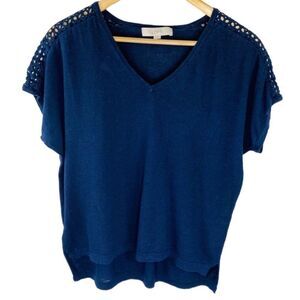 LOFT Navy Blue Crochet Sleeve Top